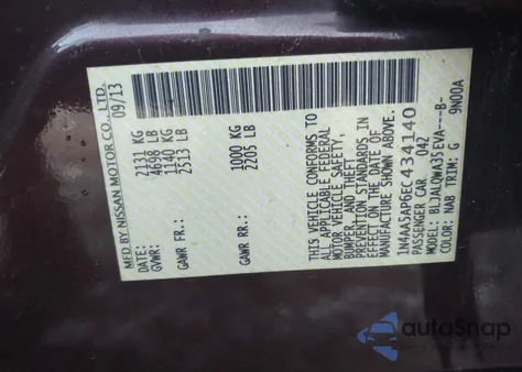 2014 Nissan Maxima 3.5 S z USA, uszkodzony, nr VIN 1N4AA5AP6EC434140